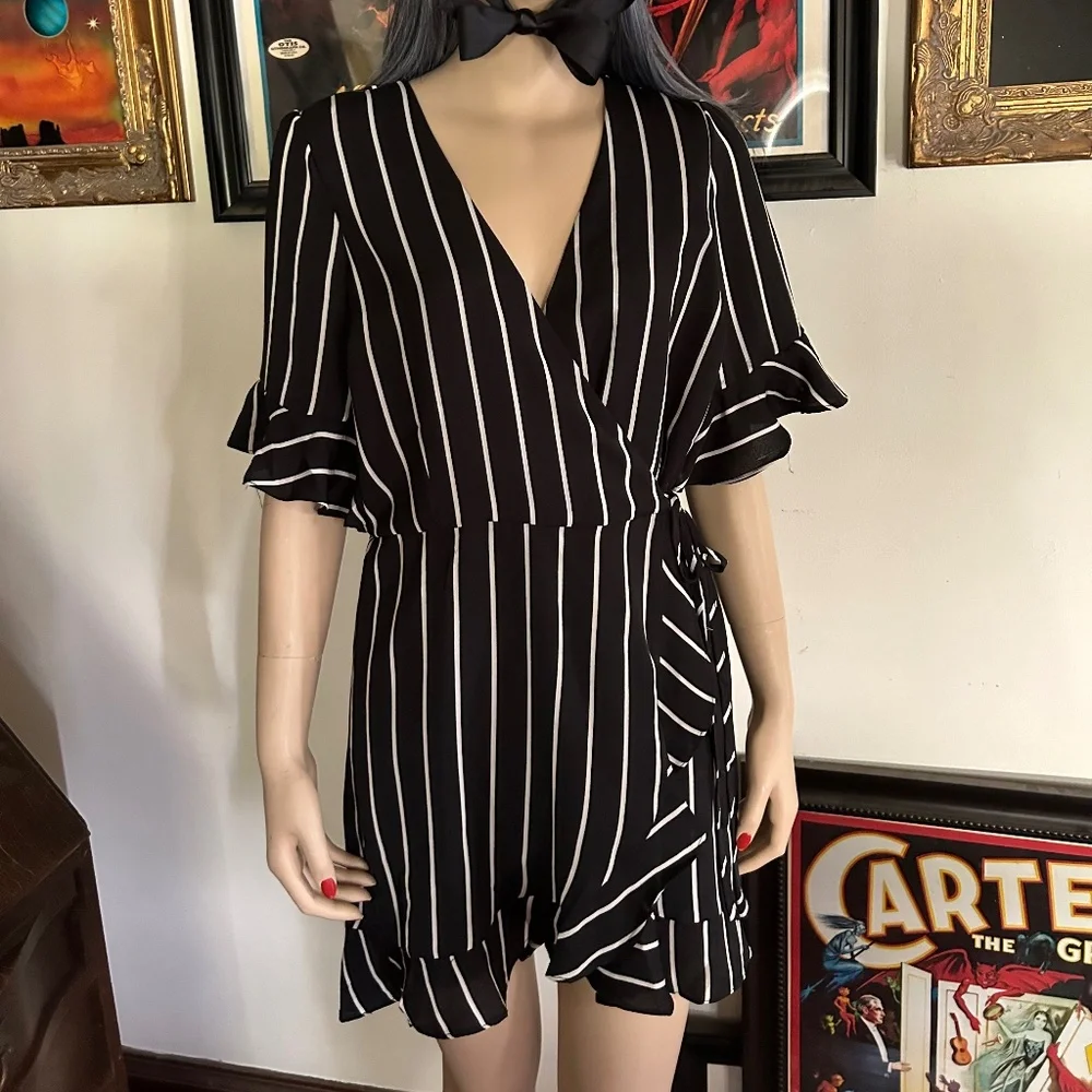 Die With Your Boots On - Davi & Dani Pinstripe Skort Romper - Picture 1 of 12